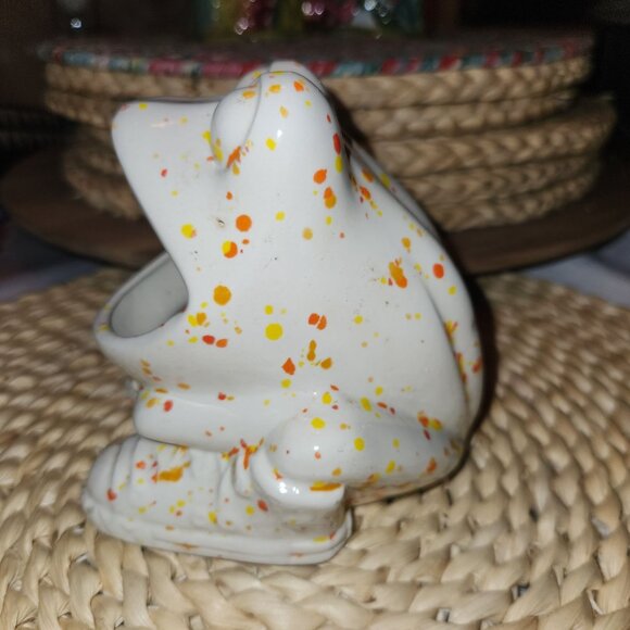 Vintage Ceramic Frog Planter Sponge Holder With Speckled Orange & Yellow Design - Picture 2 of 7